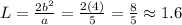L=\frac{2b^{2} }{a}=\frac{2(4)}{5} =\frac{8}{5} \approx 1.6