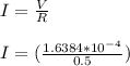 I = \frac{V}{R} \\ \\ I = (\frac{1.6384*10^{-4}}{0.5})