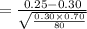 =\frac{0.25-0.30}{\sqrt{\frac{0.30\times 0.70}{80}}}