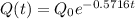 Q(t)=Q_0e^{-0.5716t}