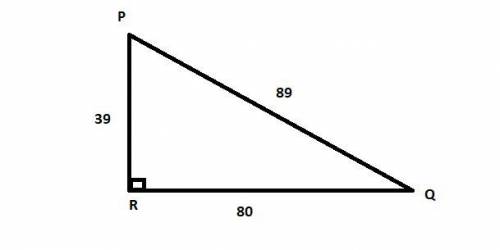 In ΔPQR, the measure of ∠R=90°, RQ = 80, PR = 39, and QP = 89. What is the value of the tangent of ∠