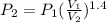 P_{2} = P_{1} (\frac{V_{1}}{V_{2}})^{1.4}