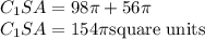 C_{1}SA 	=98\pi +56\pi\\C_{1}SA =154\pi  \text{square units}