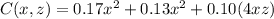 C(x,z) =0.17x^2+0.13x^2+0.10(4xz)