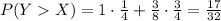 P(YX) = 1\cdot \frac{1}{4} + \frac{3}{8}\cdot \frac{3}{4} = \frac{17}{32}