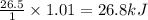 \frac{26.5}{1}\times 1.01=26.8kJ