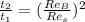 \frac{t_{2}}{t_{1}} =(\frac{Re_{B} }{Re_{s} } )^{2}