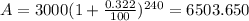 A=3000(1+\frac{0.322}{100})^{240}=6503.650