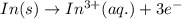 In(s)\rightarrow In^{3+}(aq.)+3e^{-}