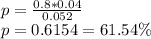 p=\frac{0.8*0.04}{0.052}\\p=0.6154=61.54\%