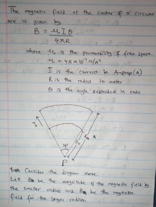 [10 points] (14) Two circular arcs have radii a = 10.5 cm and b = 6.7 cm, subtend an angle = 74o, ca