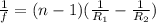 \frac{1}{f}=(n-1)(\frac{1}{R_1}-\frac{1}{R_2})