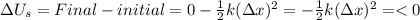 \Delta U_{s}=Final-initial=0-\frac{1}{2}k(\Delta x)^2=-\frac{1}{2}k(\Delta x)^2=