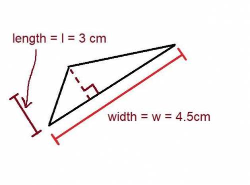 What is the area of a triangle with a length of 3cm and a width of 4.5cm ?