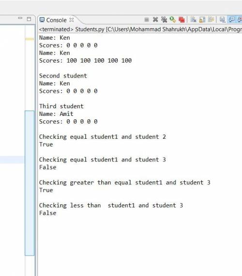 Add three methods to the Student class that compare twoStudent objects. One method should test for e
