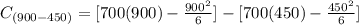 C _{(900 - 450 )} = [700(900) - \frac{900^2}{6}  ] - [700(450) - \frac{450^2}{6}  ]