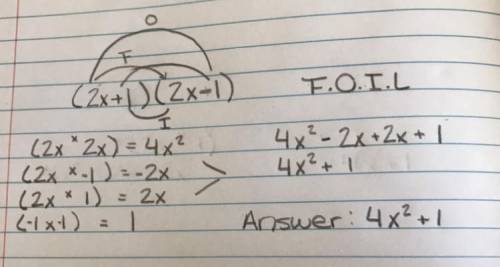 What is the product of (2x+1) and (2x-1)