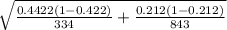 \sqrt{\frac{0.4422(1-0.422)}{334}+\frac{0.212(1-0.212)}{843}  }
