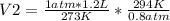 V2=\frac{1 atm*1.2 L}{273 K} *\frac{294 K}{0.8 atm}