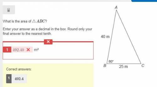 What is the area of △abc?  enter your answer as a decimal in the box. round only your final answer t