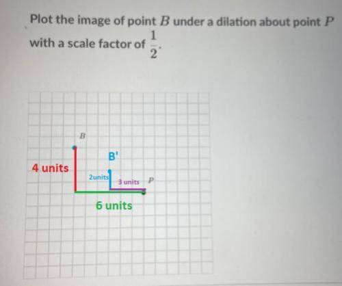 Plot the image of point B under a dilation about point P with a scale factor of
