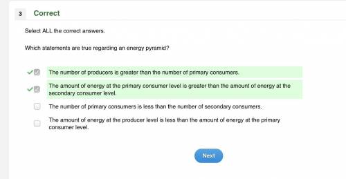 Select ALL the correct answers. Which statements are true regarding an energy pyramid? The number of