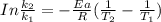 In\frac{k_2}{k_1} = -\frac{Ea}{R}(\frac{1}{T_2}  -\frac{1}{T_1} )