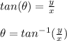 tan(\theta)=\frac{y}{x}\\\\\theta = tan^{-1}(\frac{y}{x})