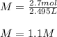 M=\frac{2.7mol}{2.495L}\\ \\M=1.1M