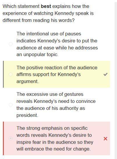 Which statement best explains how the experience of watching Kennedy speak is different from reading
