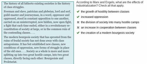 According to Marx and Engels, what are the effects of industrialization? Check all that apply. the g