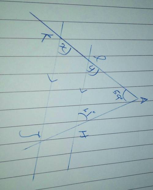 In the following diagram, HI is parallel to JK. What is the measure of x?