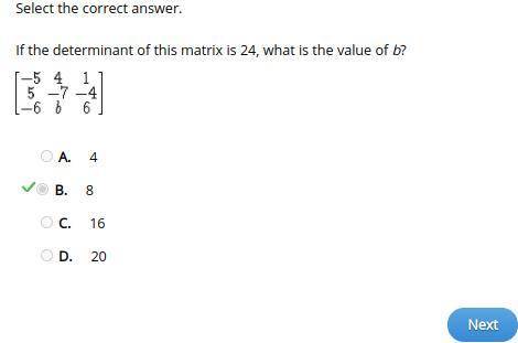 If the determinant of this matrix is 24, what is the value of b?