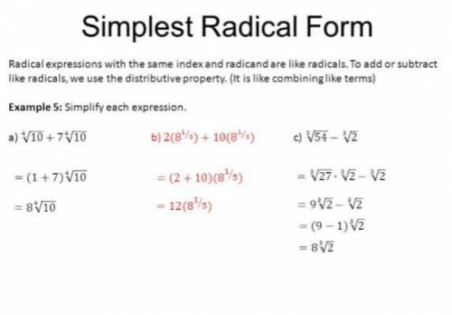 What is round your answer to the simplest radical from? I need an example or something i don’t know