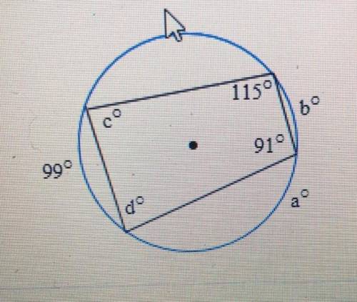 Find the value of each variable in the circle to the right. The dot represents the center of the cir