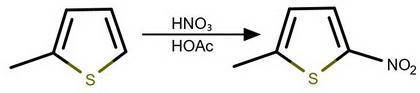 Draw the principal organic product expected when 2-methylthiophene reacts with hno3. show minimized