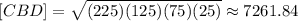 [CBD]=\sqrt{(225)(125)(75)(25)}\approx 7261.84