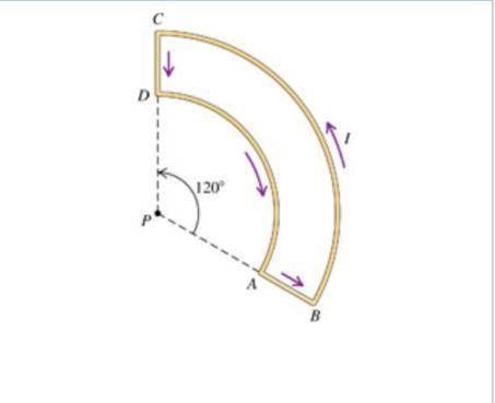 Segment BC is an are of a circle with radius 30.0 cm, and point P is at the center of curvature of t