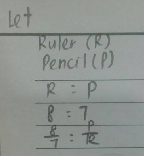 - The ratio of the length of a ruler to the length of a pencil is 8:7. What fraction of the total le