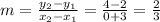 m=\frac{y_2-y_1}{x_2-x_1} =\frac{4-2}{0+3} =\frac{2}{3}