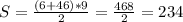 S=\frac{(6+46)*9}{2}=\frac{468}{2} =234