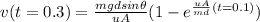 v(t= 0.3) = \frac{mgd sin \theta }{uA}(1-e^{\frac{uA}{md}(t=0.1)})