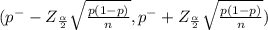 (p^{-} - Z_{\frac{\alpha }{2} } \sqrt{\frac{p(1-p)}{n}  } ,p^{-} + Z_{\frac{\alpha }{2} } \sqrt{\frac{p(1-p)}{n} })
