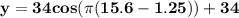 \mathbf {y = 34cos (\pi (15.6-1.25))+34}
