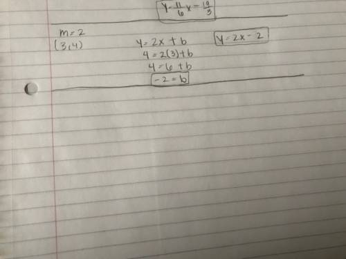 What is the x-intercept of a line that passes through the point (3, 4) and has a slope of 2?