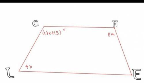 Determine the values of the variables in isosceles trapezoid CHLE below. Enter numbers only, do not