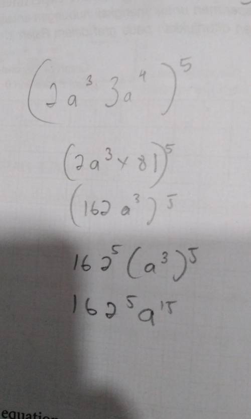Simplify (2a^3 a^4)^5. Show all work.