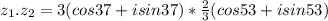 z_{1}.z_{2}= 3(cos37 + isin37)* \frac{2}{3} (cos53 + isin53)