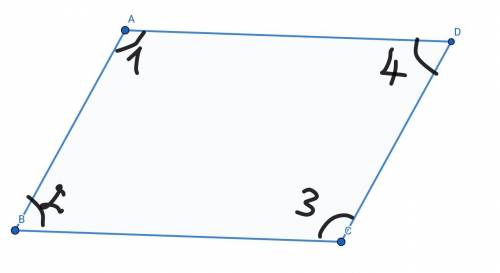 For the parrallelogram, if measure of angle 2= 5x-28 and measure of angle 4= 3x-10, Find x.