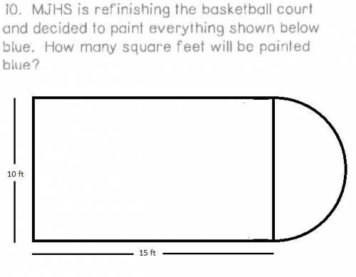 Mjhs is refinishing a basketball court and decided to paint everything shown below blue. How many sq